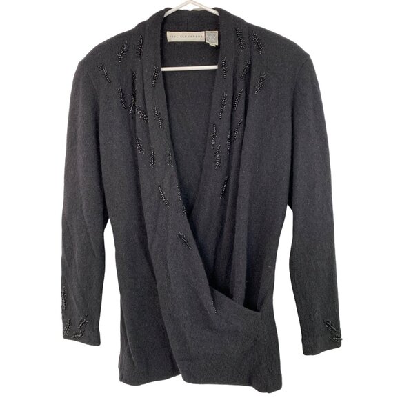 VTG Paul Alexander Black Long Line Angora Sweater S 7762 Bead Surplice wrap - Picture 3 of 8